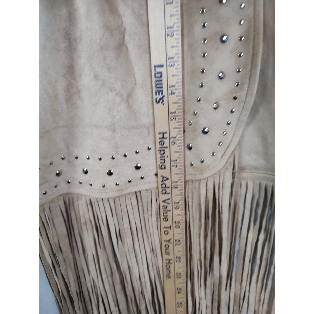 Rock and Roll Denim Studded Fringe Vest Tan Suede Look Women's XXL - Picture 7 of 10